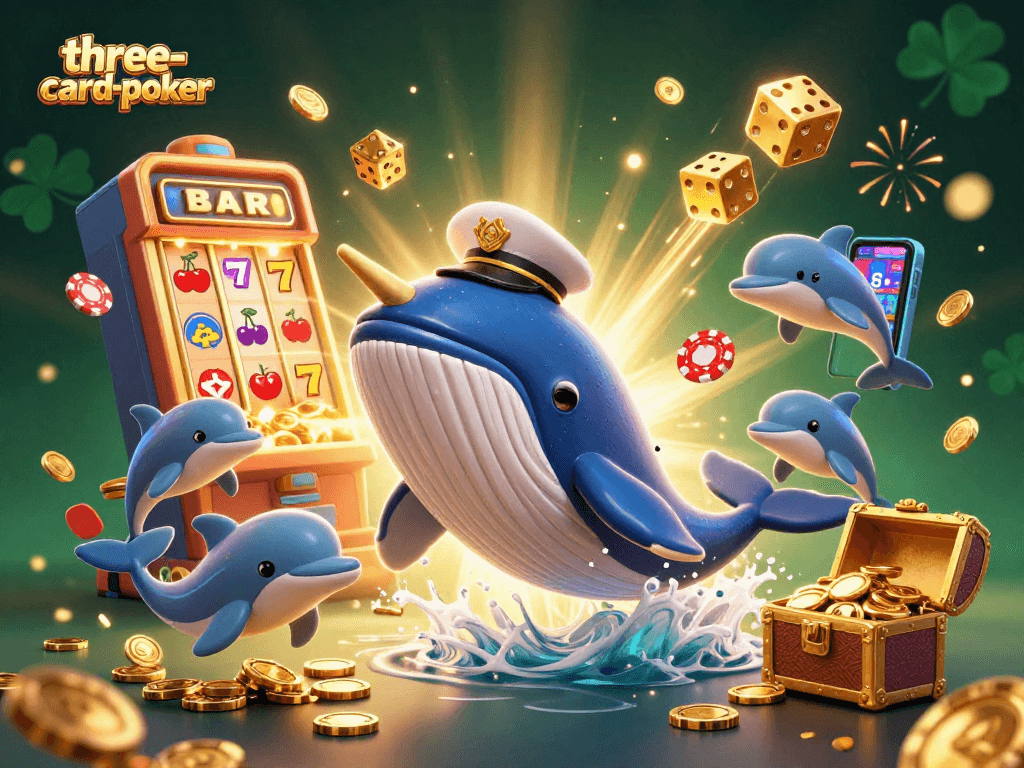 Experience thrilling three-card-poker action with a dazzling illustration of rich casino elements.