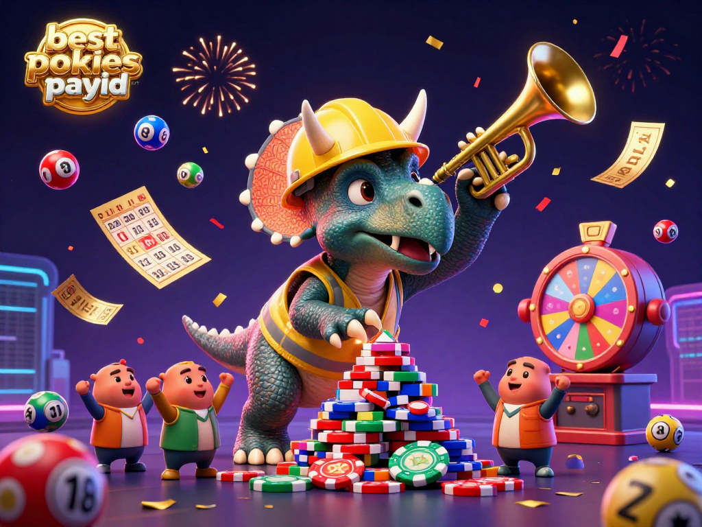 Engage with the best online pokies Australia PayID through a lively 3D casino illustration depicting dynamic characters celebrating winnings.