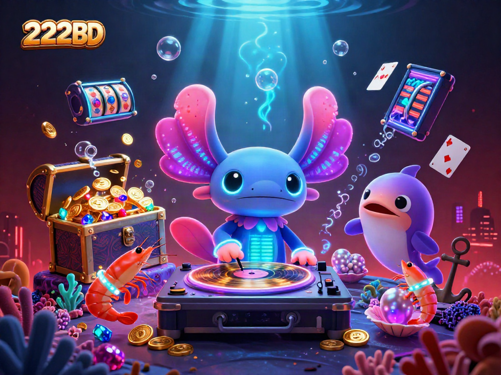 Engaging 222BD illustration showcasing a vibrant underwater casino scene with colorful characters and gaming elements.