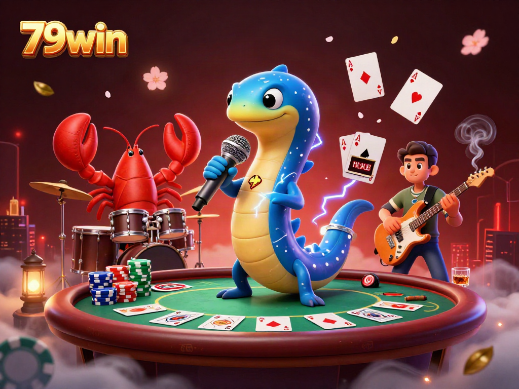 79win showcases an exciting underwater casino scene with a DJ eel and vibrant characters.