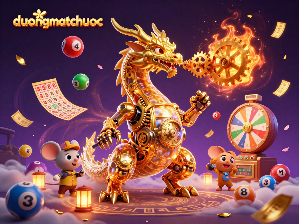Experience thrilling gameplay with duongmatchuoc, featuring a dragon and vibrant lottery elements.