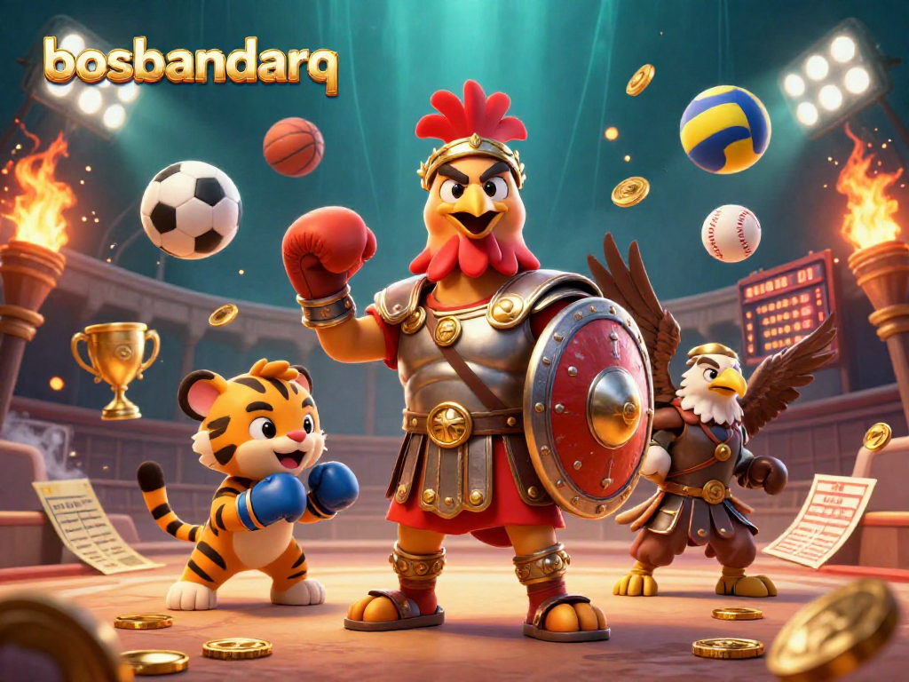 Engage in action-packed gameplay at bosbandarq with thrilling 3D characters amid vibrant casino elements.