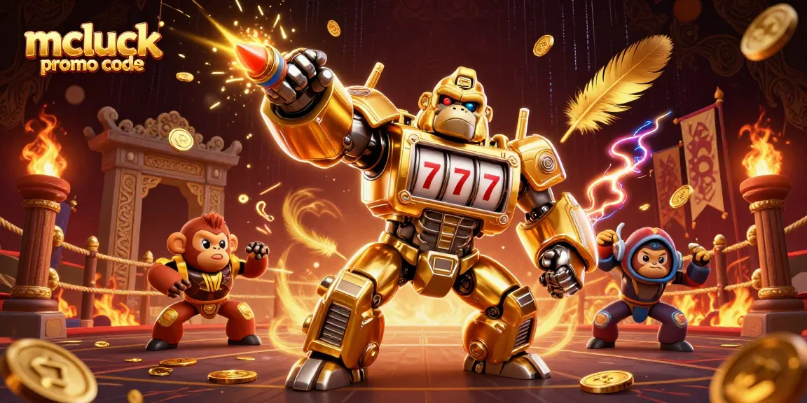 Engage with mcluck promo code for exciting bonuses in a vibrant casino-themed 3D illustration.