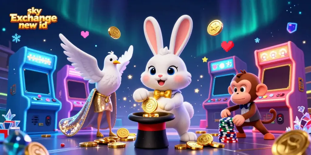 Experience excitement with a sky exchange new id, featuring a 3D magician rabbit, caça coins, and gaming adventure.
