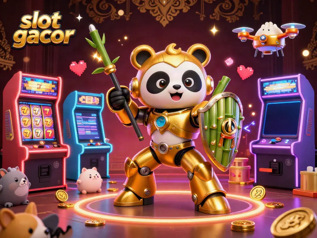 Experience slot gacor excitement with a golden panda in a dynamic 3D casino setting.