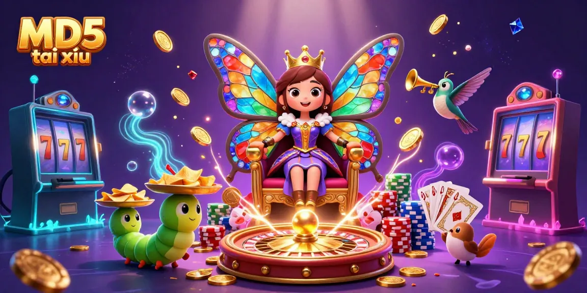 Experience the thrill of MD5 tài xỉu with vibrant 3D illustrations featuring enchanting characters and dynamic casino elements.