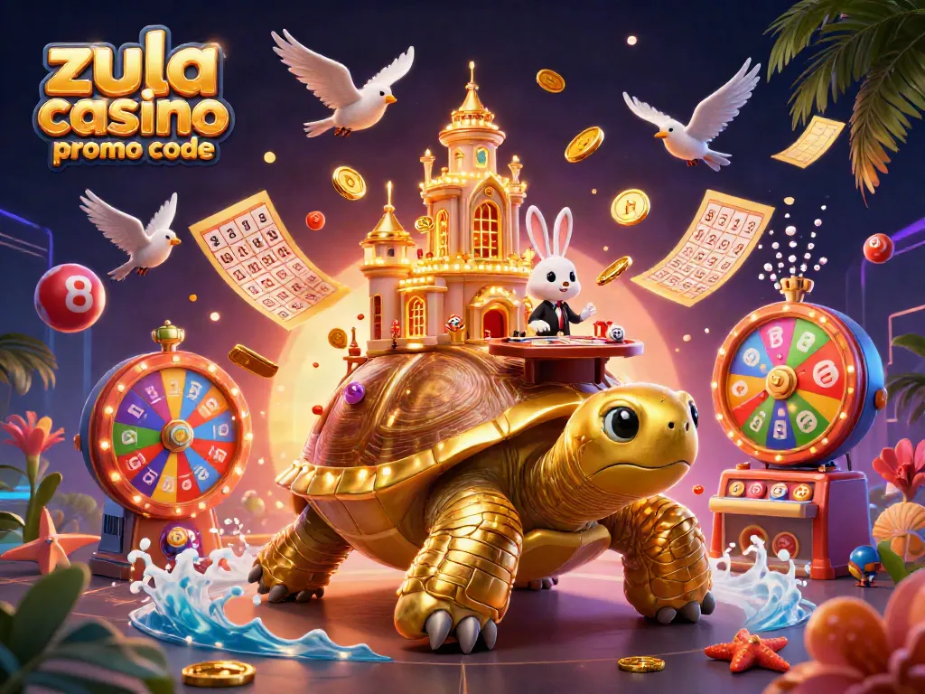 Engage with the zula casino promo code for exciting bonuses and treasures in a vibrant 3D casino scene.