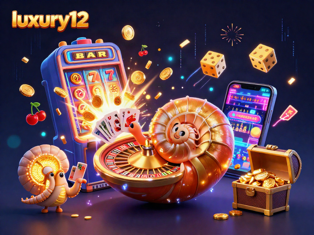 Play on luxury12's vibrant slot machine scene with golden nautilus and fireworks.