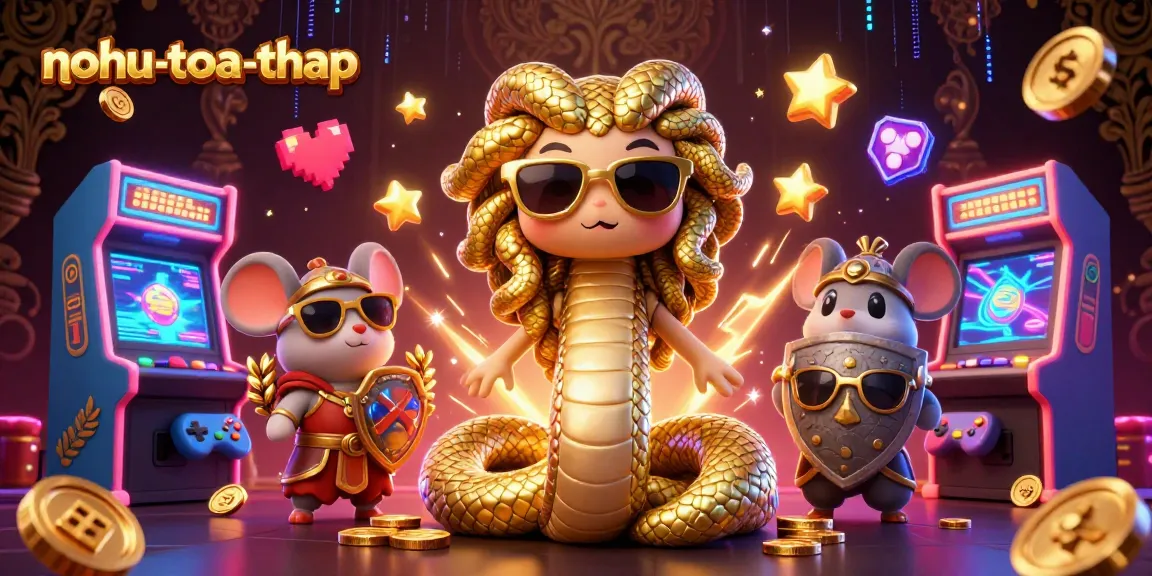 Engage in exciting gameplay with nohu-toa-thap as characters delight in vibrant, interactive 3D casino elements.