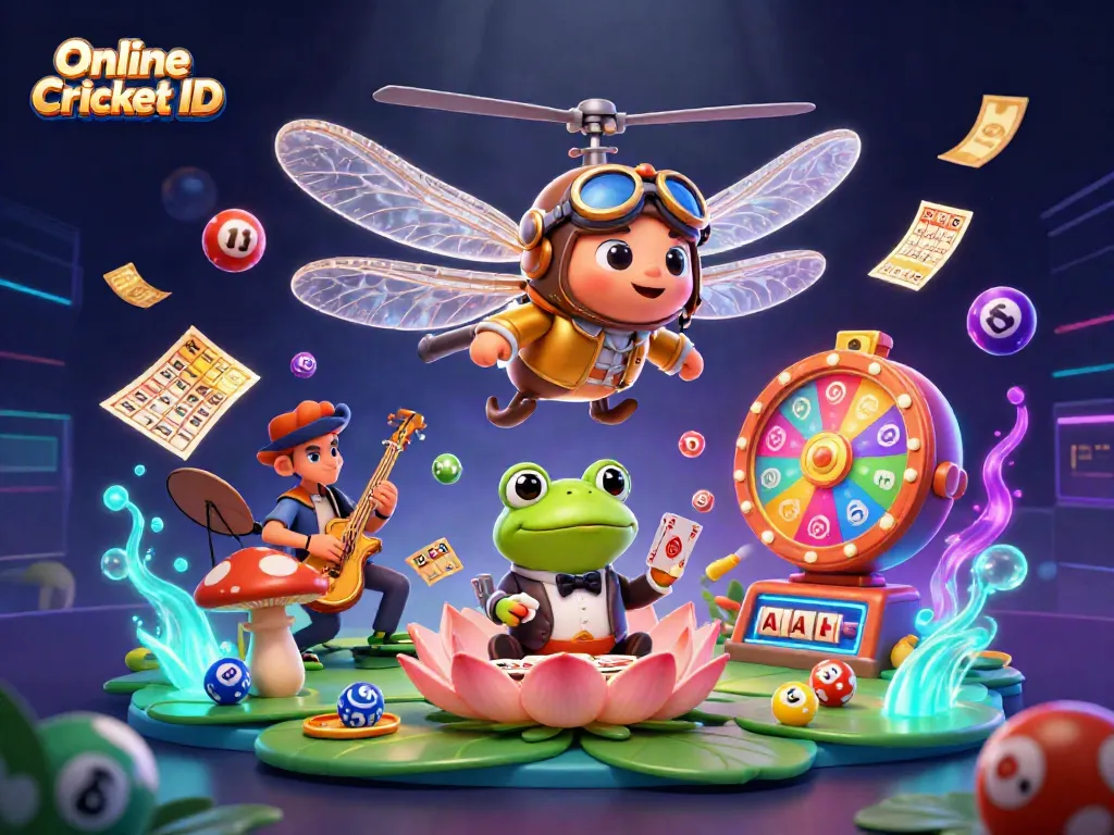 Engage in thrilling cricket betting with Online Cricket ID, a vibrant 3D illustration highlighting a casino experience.