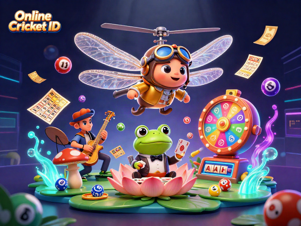 Engage in thrilling cricket betting with Online Cricket ID, a vibrant 3D illustration highlighting a casino experience.
