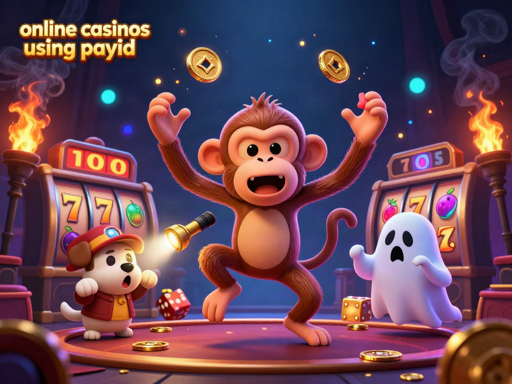 Experience the excitement of online casinos using payid with this captivating 3D illustration showcasing playful characters and dynamic gaming elements.
