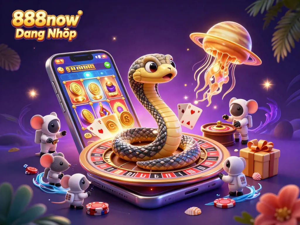 Experience 888now Đăng Nhập with vibrant scenes of gaming excitement featuring unique characters and elements.