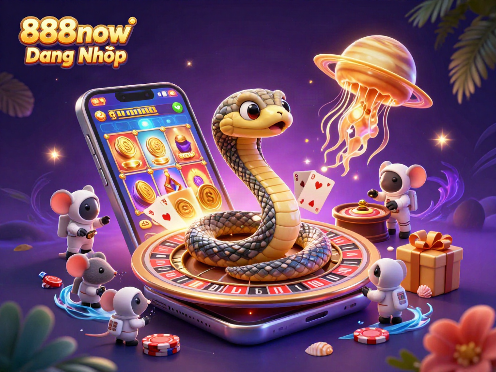 Experience 888now Đăng Nhập with vibrant scenes of gaming excitement featuring unique characters and elements.