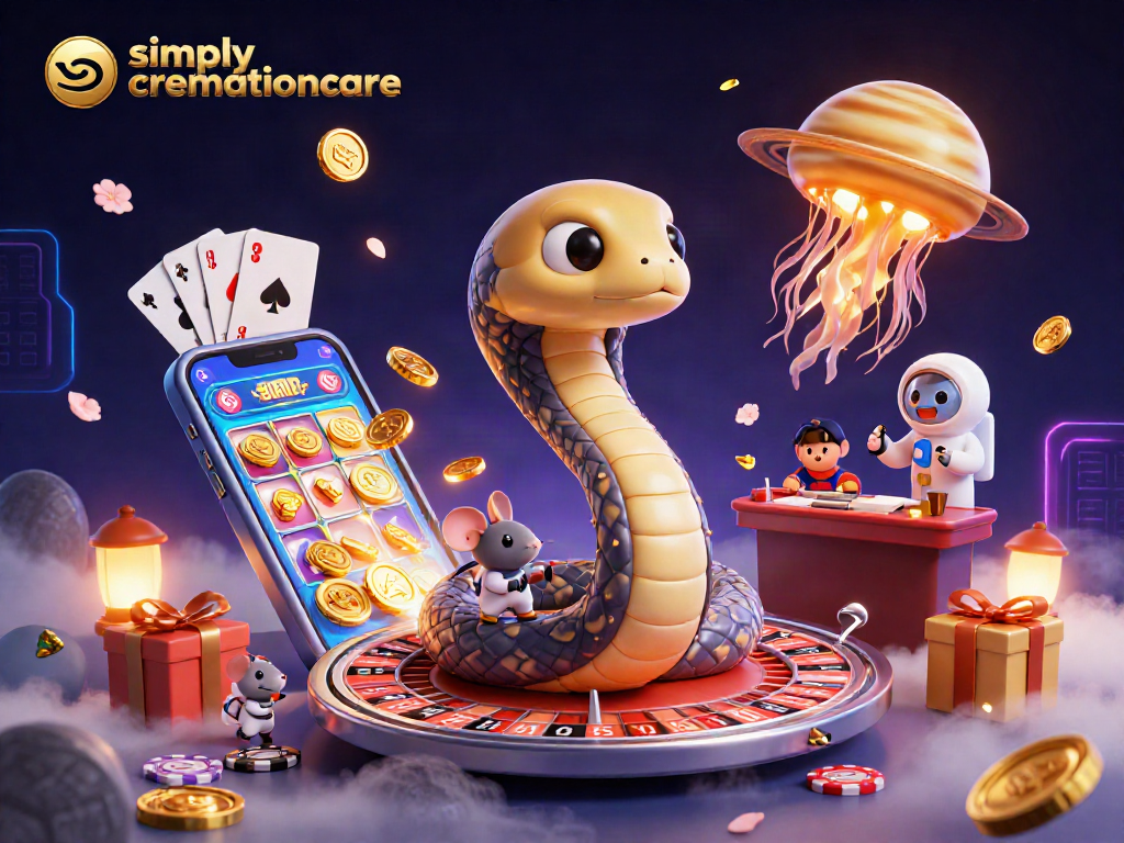 Experience thrilling bets with simplycremationcare in a cosmic casino scene filled with vibrant games.