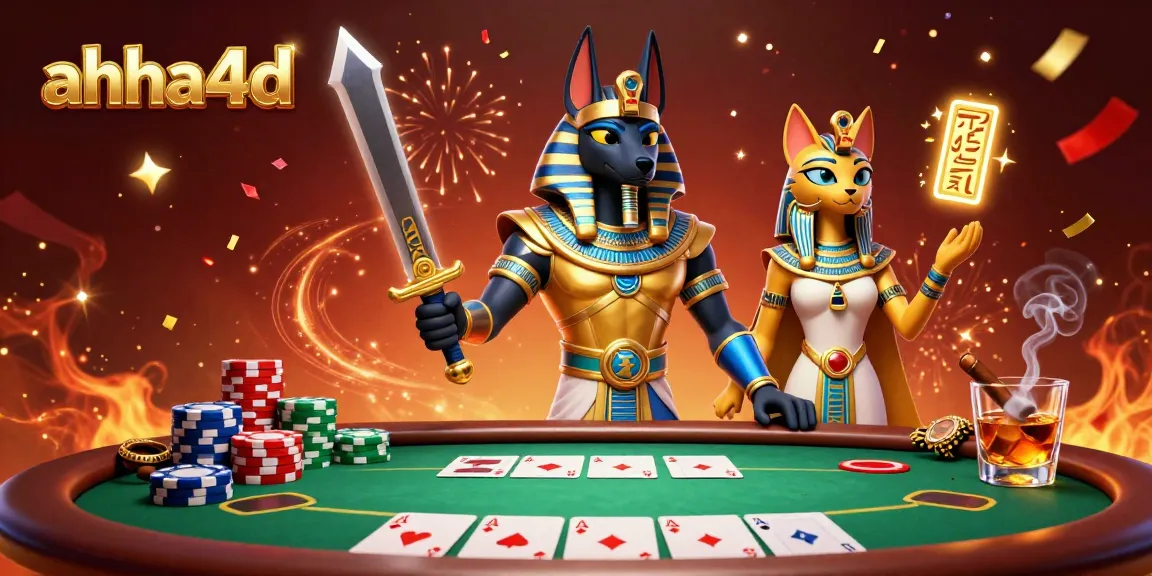 Experience thrilling action at ahha4d with Anubis and Bastet amid a vibrant casino scene.
