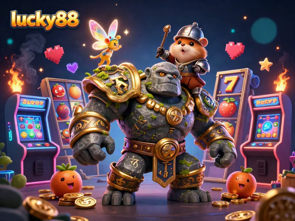 Engage with lucky88's exciting casino atmosphere featuring enchanting characters and vibrant slot elements.