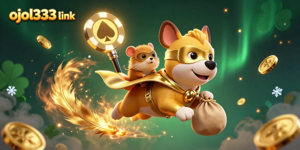 Experience the exciting ojol333 link world with a superhero dog and hamster, symbolizing gaming fortune and fun.