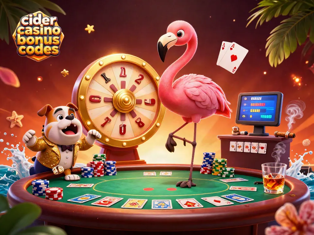 Engage with exciting cider casino bonus codes promotional scene featuring vibrant characters and poker elements.