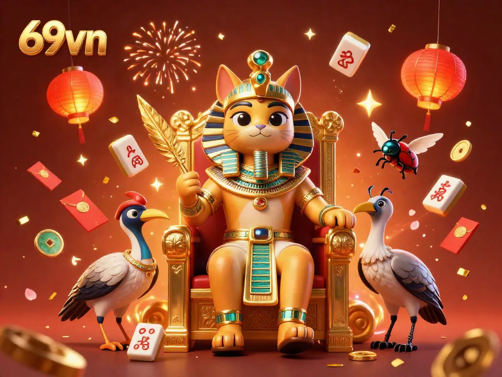 Experience the excitement of 69vn with vibrant casino elements and a dynamic Pharaoh cat scene.