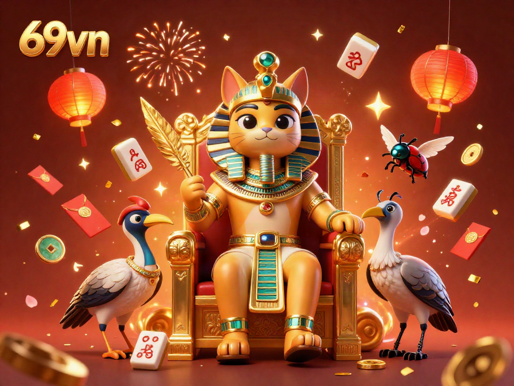 Experience the excitement of 69vn with vibrant casino elements and a dynamic Pharaoh cat scene.