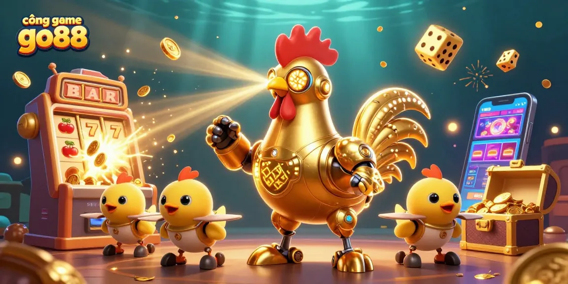 Trải nghiệm hấp dẫn tại cổng game go88 với robot gà vàng và các game thú vị, nhiều phần thưởng