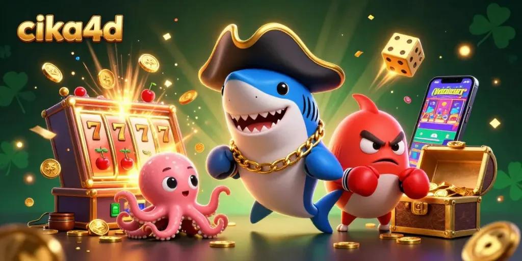 Engage with Cika4D's vibrant casino world featuring exciting slot machines and charming characters.