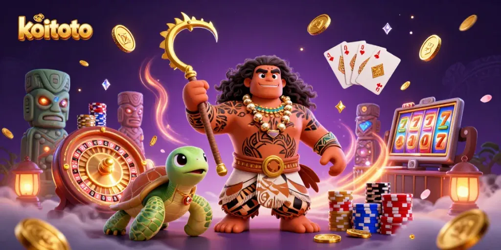 Koitoto demigod hawk winning in a vibrant casino scene full of coins, cards, and excitement
