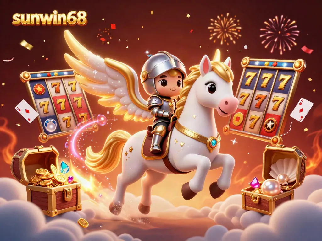 Spin the reels and win big with sunwin68 in this vibrant online casino illustration.