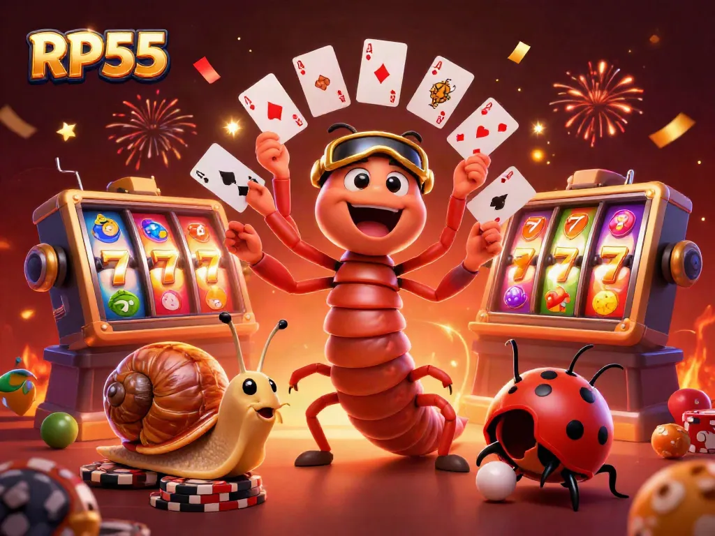 Engage in thrilling gameplay with RP55, featuring dynamic characters and vibrant slot elements.