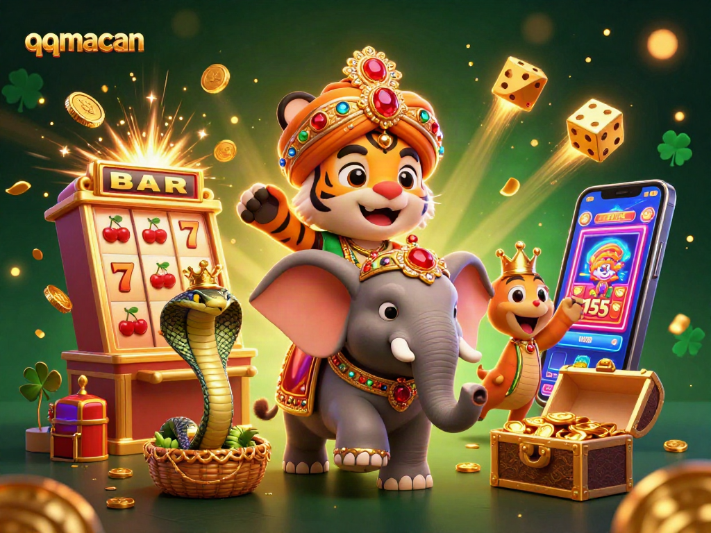 Experience exciting gameplay with qqmacan as the maharaja tiger, elephant, and cobra celebrate a big win.