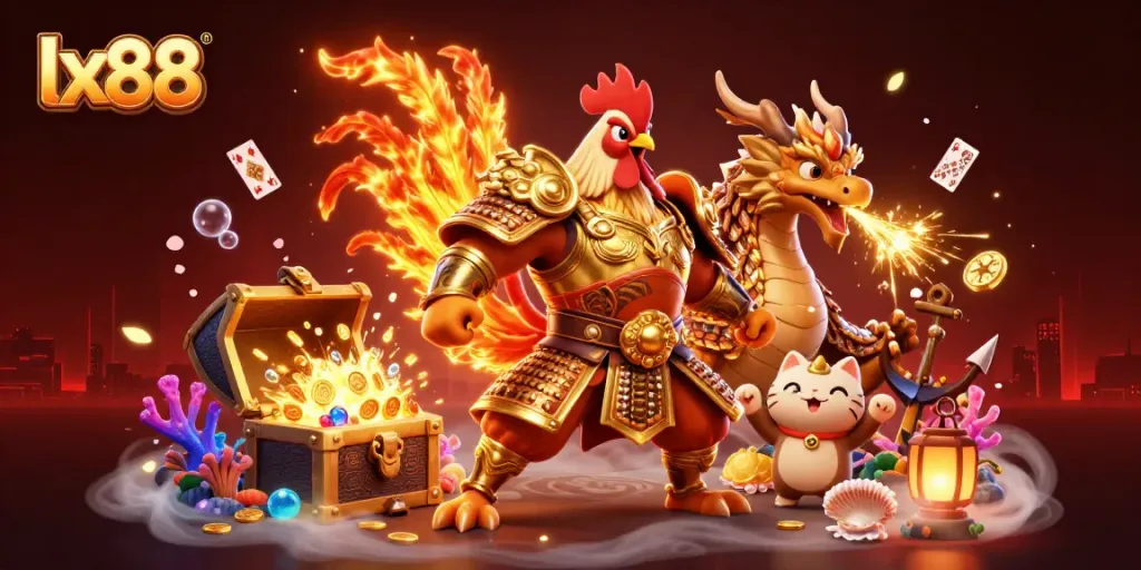 Experience thrilling adventures with lx88 while battling alongside a fierce rooster warrior and dragon hatchling.