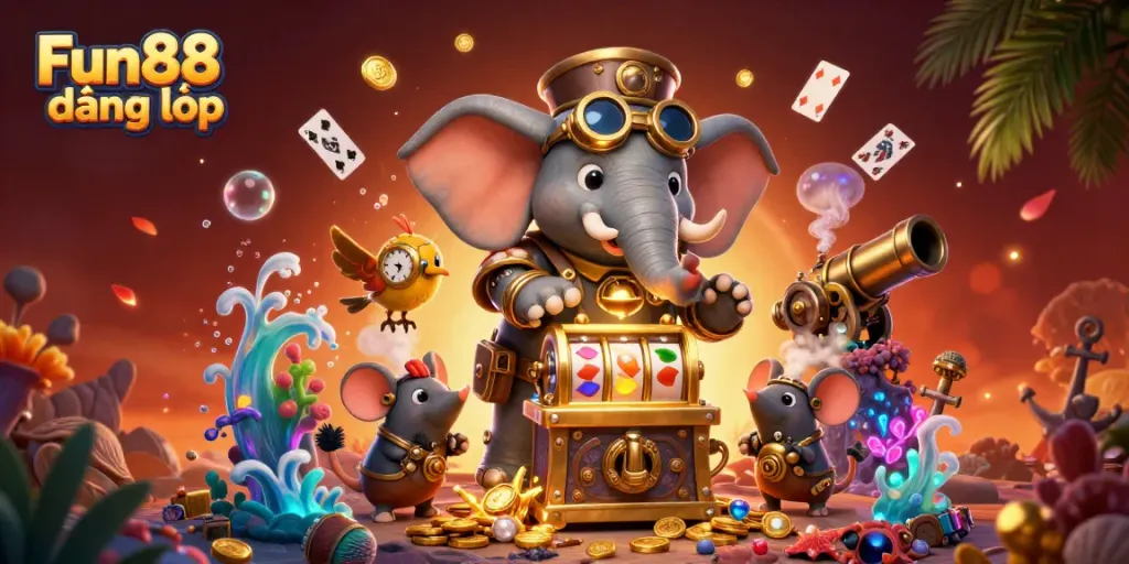 Experience Fun88 đăng nhập with a vibrant, richly detailed 3D scene that showcases engaging casino elements.