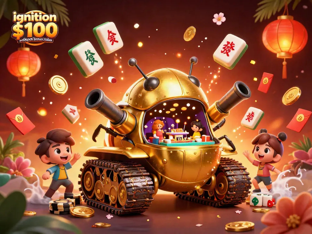 Playing at ignition casino $100 no deposit bonus codes with a golden beetle tank theme and festive casino elements.