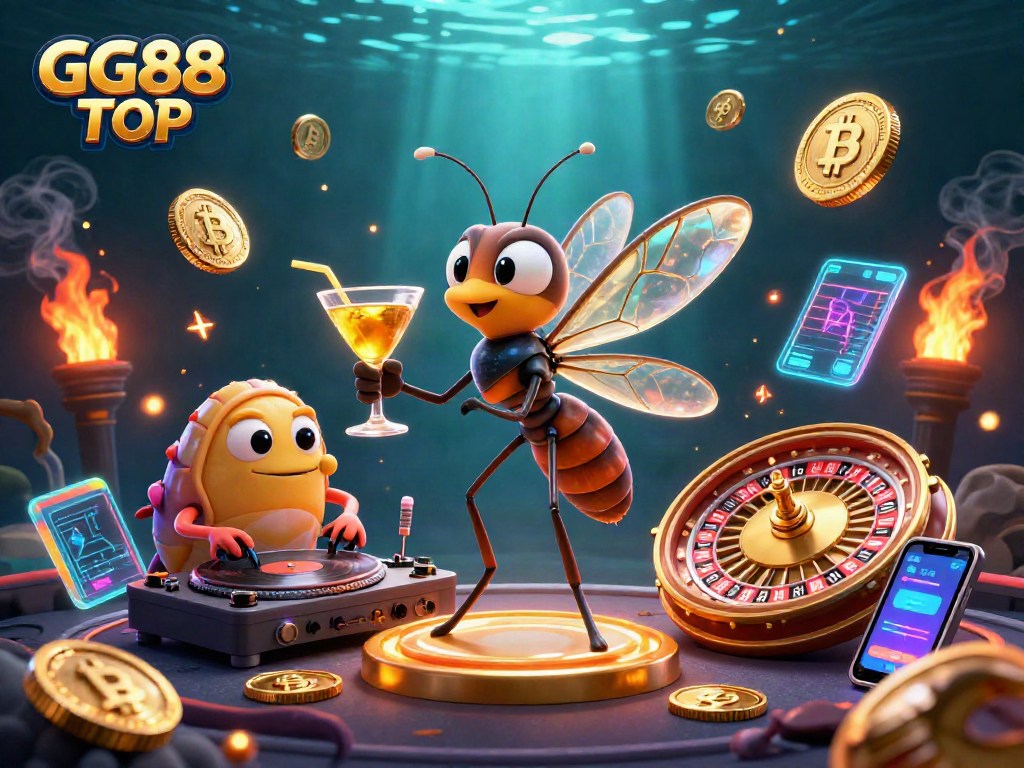 Elevate your gaming with GG88 TOP, featuring a lively 3D casino scene filled with vibrant elements.