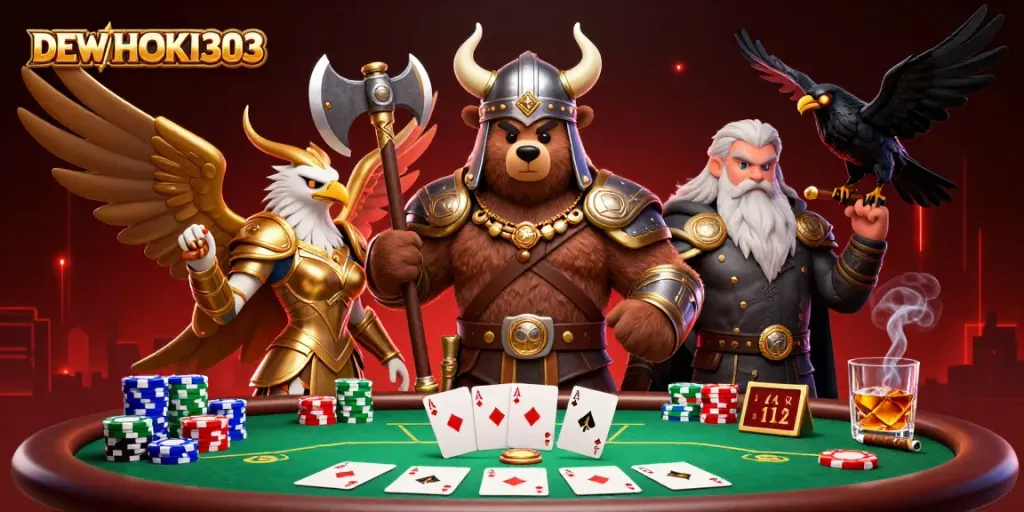 DEWAHOKI303 bermain dengan poker yang penuh aksi di meja kasino yang megah.