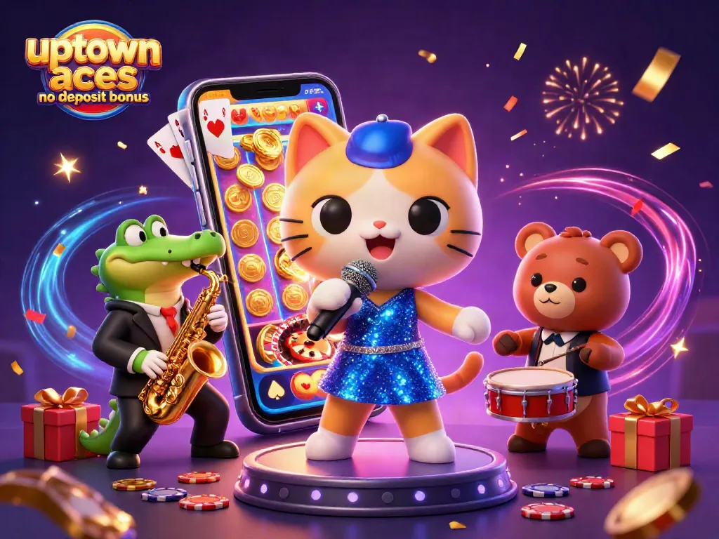 Experience the excitement of uptown aces no deposit bonus with vibrant characters and captivating casino elements.