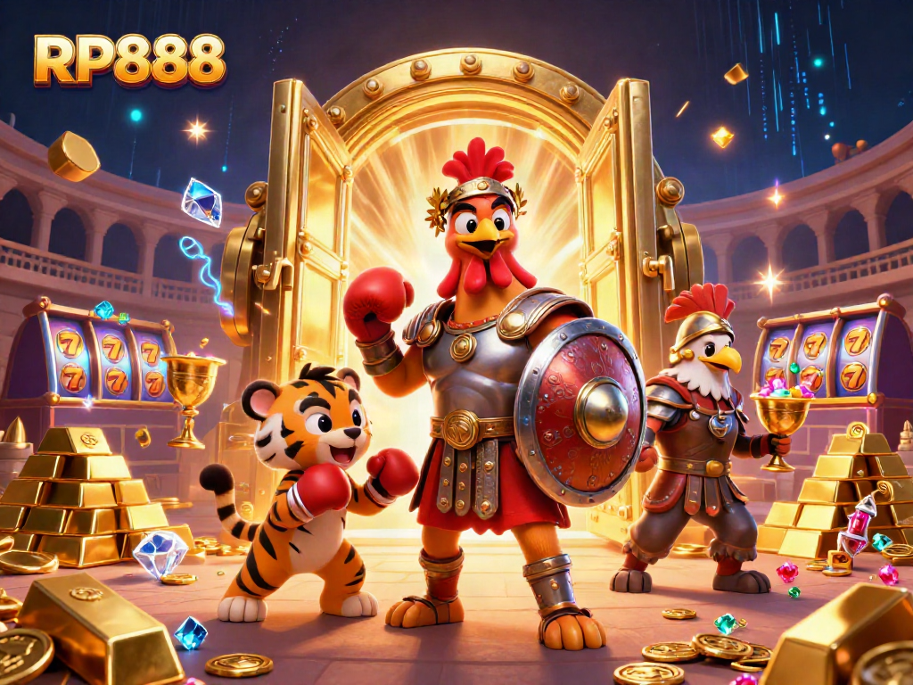 Spin to win in RP888's captivating slots with vibrant 3D characters and dazzling gems.