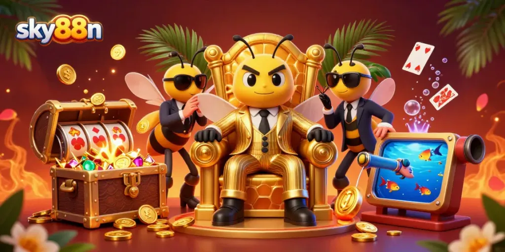 Experience thrilling gameplay at sky88n with a vibrant illustration of casino excitement, showcasing dynamic characters and elements.