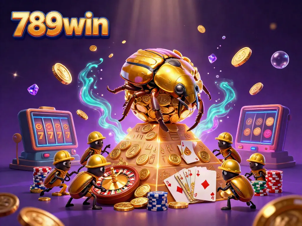 Experience the excitement of 789win with a golden beetle and casino elements detailing dynamic gameplay.