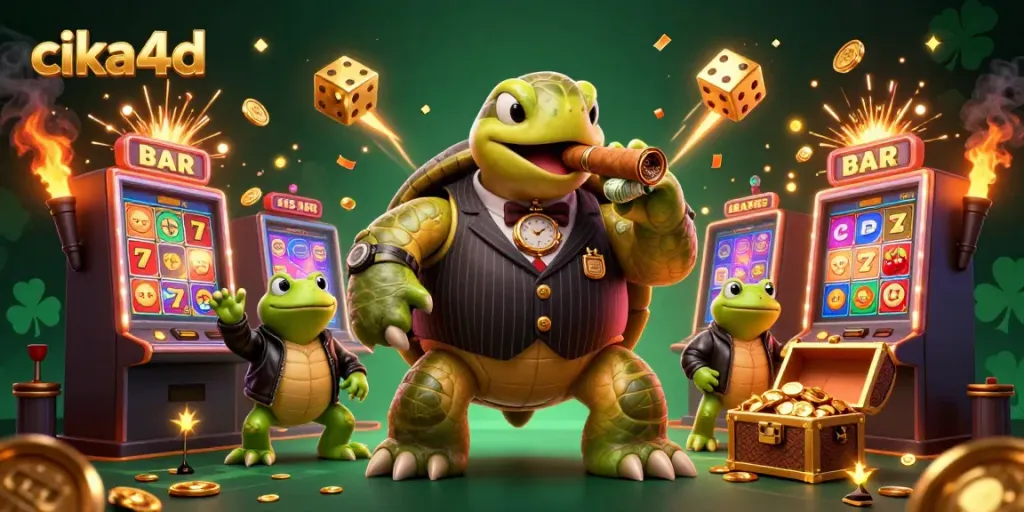 Experience vibrant casino excitement with cika4d featuring a snapping turtle and bullfrog enforcers.