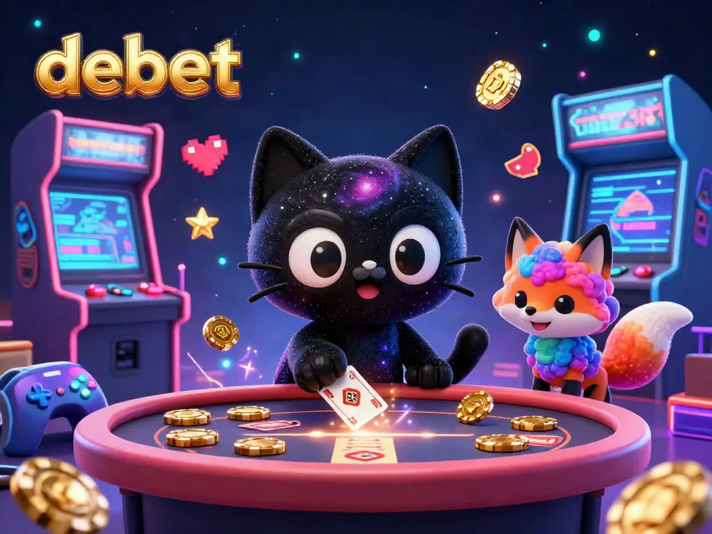 Experience the thrill of debet casino gaming with a captivating cosmic scene featuring a black hole cat and a nebula fox.