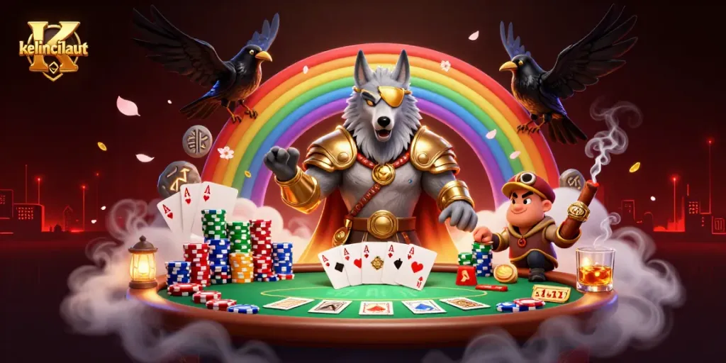 Engage with kelincilaut in this vibrant casino scene featuring Odin and mystical elements.