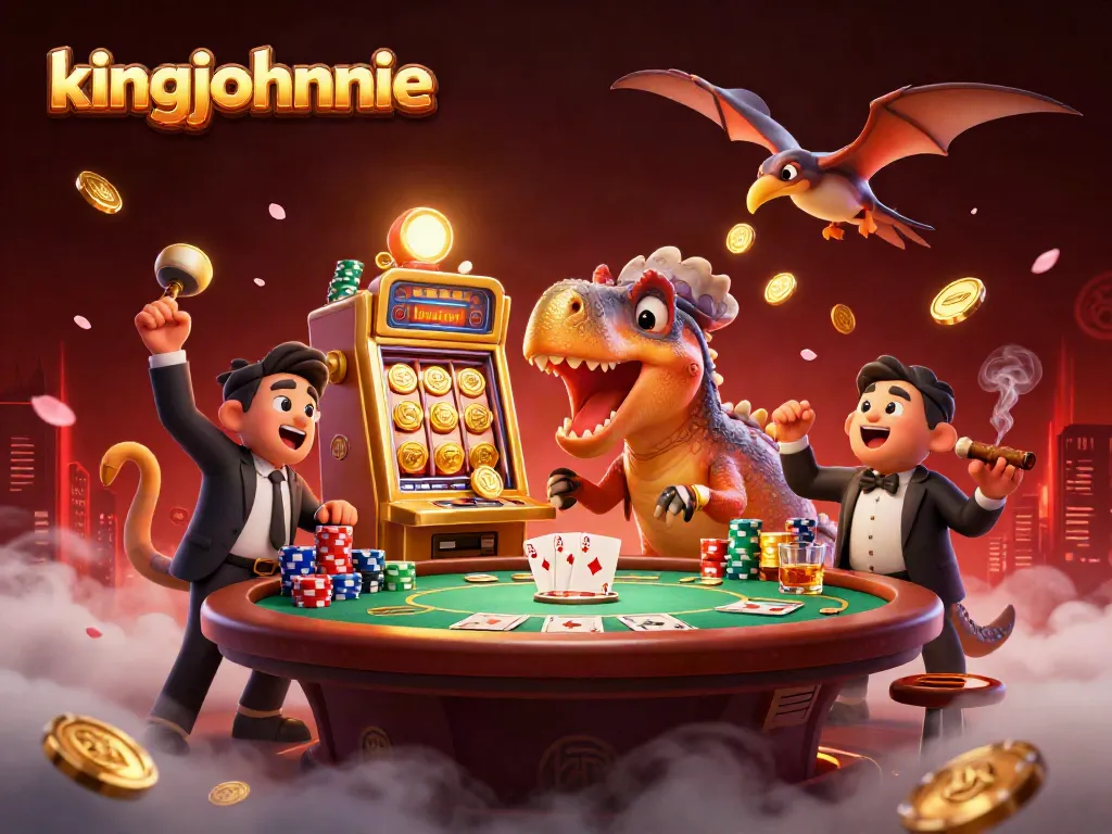 Watch the kingjohnnie jackpot unfold as dynamic dinosaurs spark excitement in this lively casino scene.