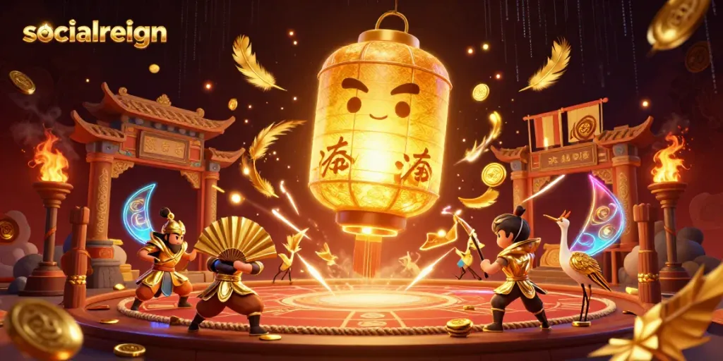 socialreign crafts an engaging 3D casino scene with golden lanterns and dynamic gaming elements.
