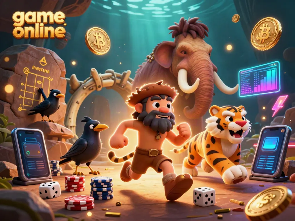 Experience thrilling game online action with a vibrant prehistoric casino featuring Bitcoin and Ethereum coins.