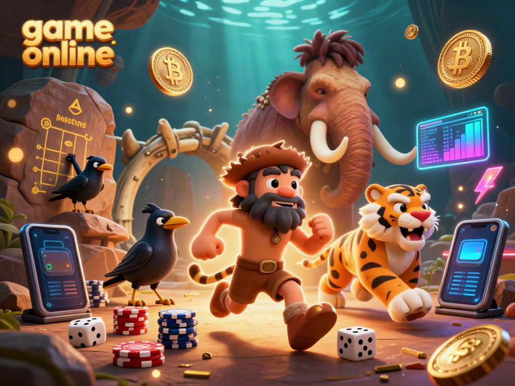 Experience thrilling game online action with a vibrant prehistoric casino featuring Bitcoin and Ethereum coins.