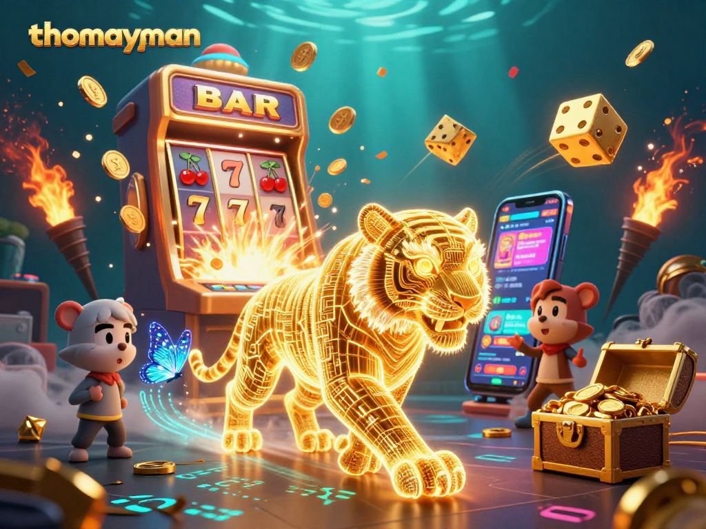 Experience exciting wins with thomayman in a vibrant digital casino illustrated scene.