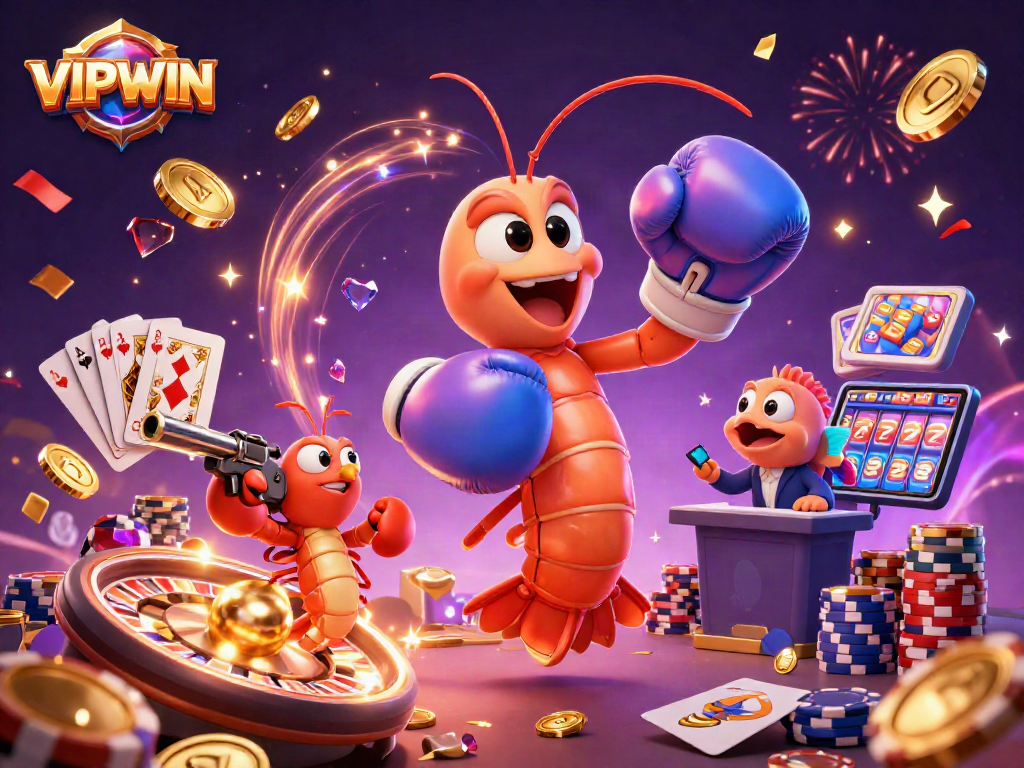 Win big with VIPWIN, featuring vibrant casino elements in an exciting 3D illustration.