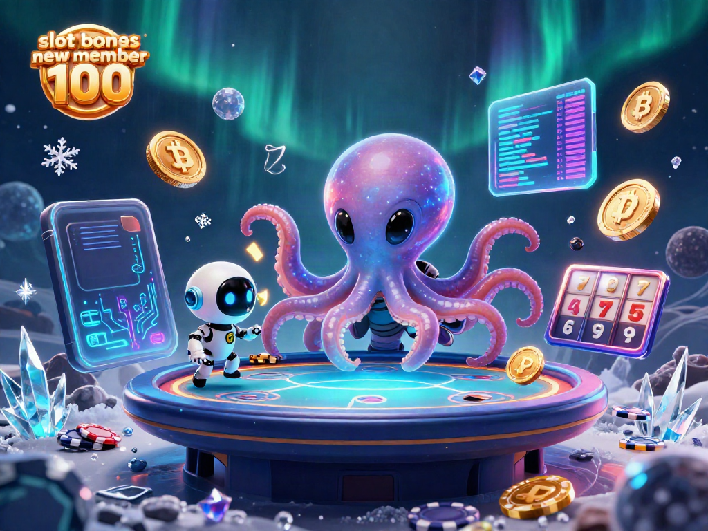 Play with slot bonus new member 100 for a thrilling gaming adventure featuring vibrant alien characters and cosmic elements.
